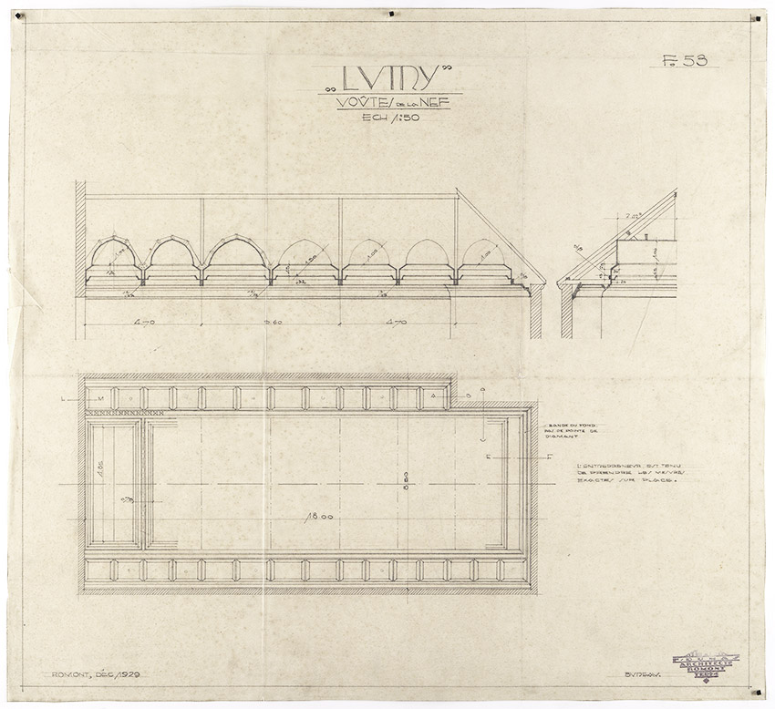 FIG. 9 : Couvrement de la nef, projet de voûtains transversaux par Fernand Dumas, décembre 1929. Archives de la construction moderne (ACM), EPFL, fonds Fernand Dumas