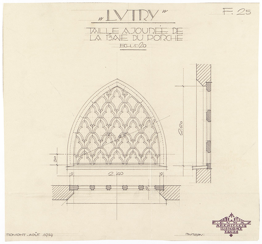 FIG. 10 : Baie à claustra du vestibule, projet de Fernand Dumas, août 1929. Archives de la construction moderne (ACM), EPFL, fonds Fernand Dumas