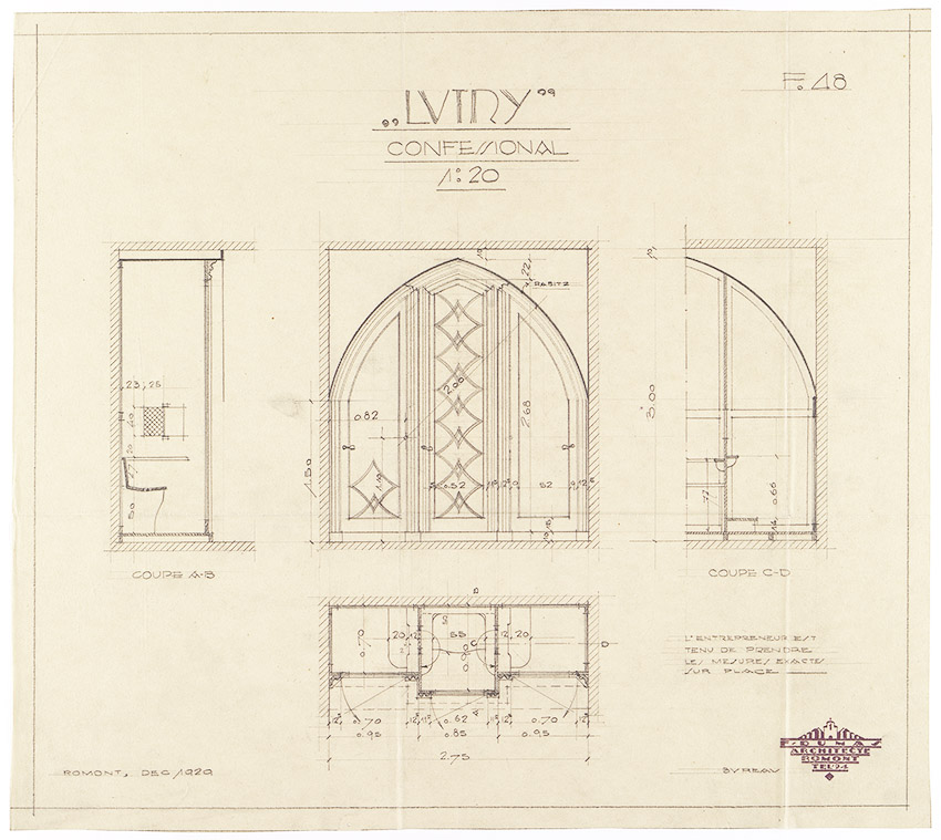FIG. 13 : Confessionnal, projet de Fernand Dumas, décembre 1929. Archives de la construction moderne (ACM), EPFL, fonds Fernand Dumas